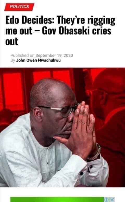 Patumeana's tweet photo. @channelstv Obaseki &amp; his cabal goodbye! Karma https://t.co/mDbu4C057B