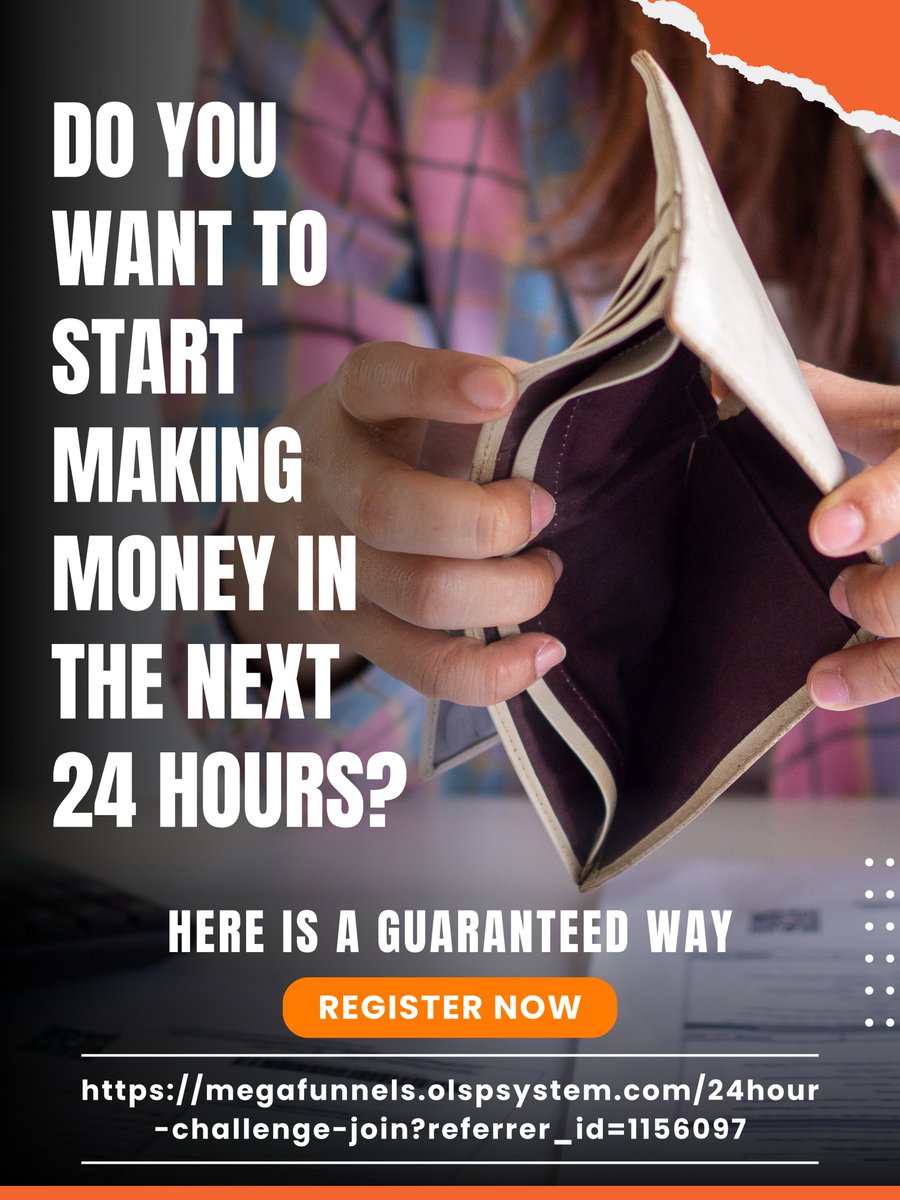 Discover the guaranteed way to make money online in the next 24hours. 
Register today and start earning.  
megafunnels.olspsystem.com/24hour-challen…… 

zeep.ly/fSakl 

#moneymaking #online #24hours #earning #guaranteed