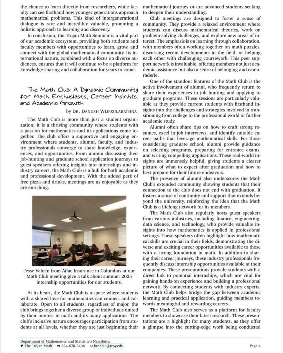 Here is part of our first department newsletter.  A big thanks to Professor Hoa Dinh for leading this initiative and to the other faculty and alumni who contributed.  1 of 2