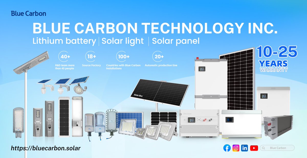 Hello, dear, this is Anlin from Blue Carbon, manufacturer of solar products, including solar panels, solar lights and lithium ion batteries, with 18factories, and more than 20years solar production experience, wish to be your reliable solar supplier.