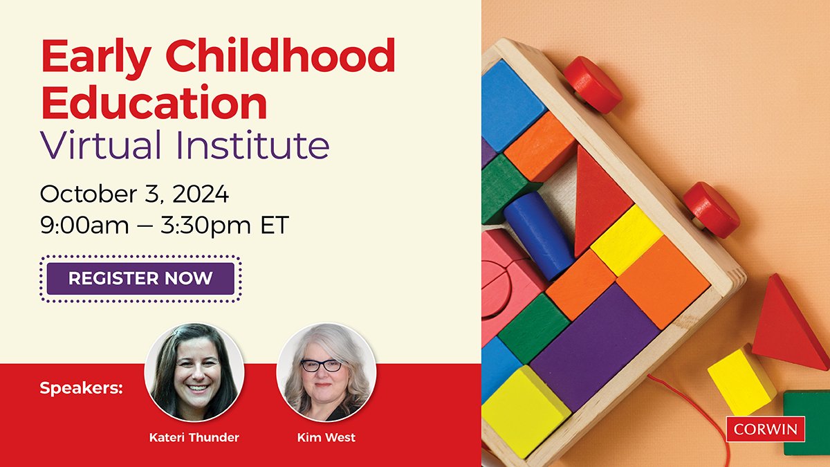 CorwinPress's tweet image. 🌟 Early childhood is a pivotal time for development. Join the Early Childhood Education Playbook institute to explore effective teaching strategies with experts Kateri Thunder and Kim West. Let's shape the future together! Register at ow.ly/CRO750TjA8v #corwininstitutes