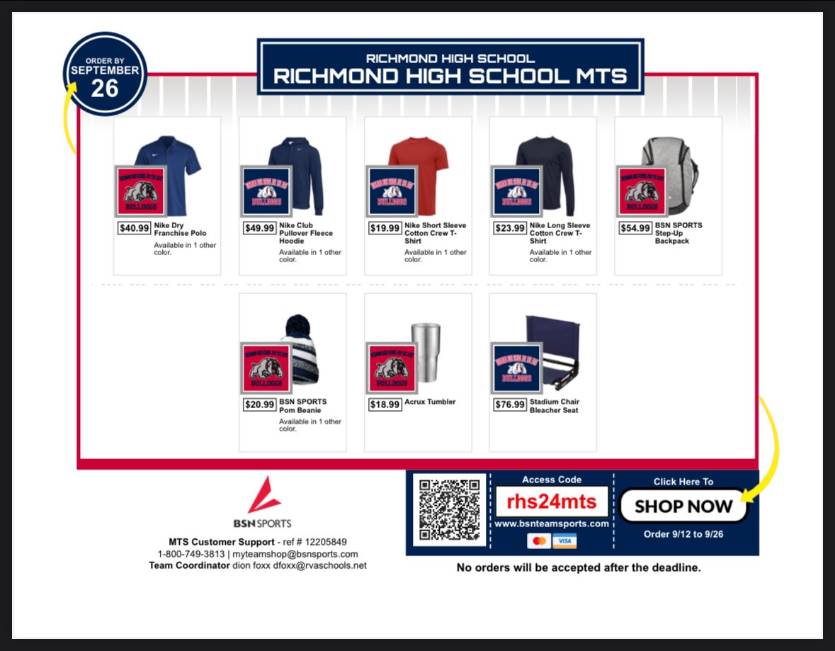 Tisha Erby (@tishaerby) on Twitter photo GET YOUR #RHSA SCHOOL MERCHANDISE NOW!!! #RHSABulldogs 🔴🔵 <a href="/WytheSchool/">Richmond High School for the Arts</a> <a href="/KevinOlds7/">Kevin Olds</a> <a href="/RHSANews/">RHSA Bulldogs Parents News</a> 🔵🔴 <a href="/RPS_Schools/">Richmond Public Schools</a> <a href="/JasonKamras/">Jason Kamras</a>
bsnteamsports.com/shop/rhs24mts GET YOUR #RHSA SCHOOL MERCHANDISE NOW!!! #RHSABulldogs 🔴🔵 <a href="/WytheSchool/">Richmond High School for the Arts</a> <a href="/KevinOlds7/">Kevin Olds</a> <a href="/RHSANews/">RHSA Bulldogs Parents News</a> 🔵🔴 <a href="/RPS_Schools/">Richmond Public Schools</a> <a href="/JasonKamras/">Jason Kamras</a>
bsnteamsports.com/shop/rhs24mts