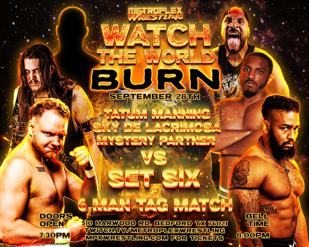 MPXWrestling's tweet photo. The Set Six return to @MPXWrestling this Saturday, and will be met with hostility from @TheTatumManning, @skydelacrimosa, &amp; a partner TBD!
🎟 https://t.co/aObZPVk65b

#MPX #wrestling #support #prowrestling #dallas #fortworth #texas #retweet #WWERaw #fyp
#Family #Chill #Vibes #omg https://t.co/dRDrQp3snx