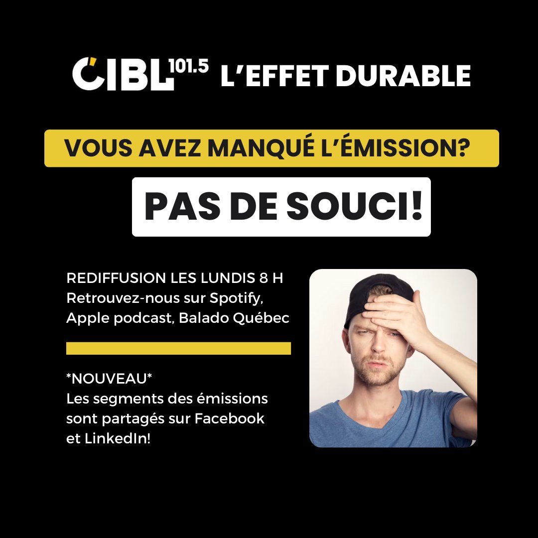 🌱 L’Effet Durable, l’émission de la Maison du développement durable sur les ondes de CIBL 101,5, vous attend ce matin à 10 h pour une autre émission riche en contenu! 
#radio #leffetdurable #cibl #MDD 
#transitionsocioecologique #developpementdurable