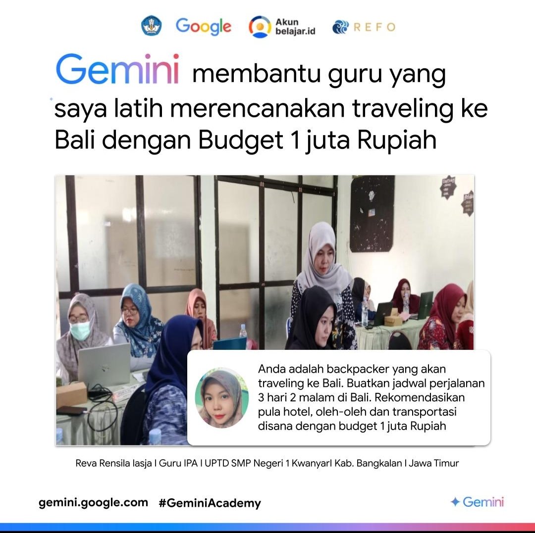 RevaIasha's tweet photo. Wah seru banget nih berbagi praktik baik dengan guru-guru yang lain tentang merencanakan traveling keluarha #GeminiAcademy https://t.co/FBa6bDNikn