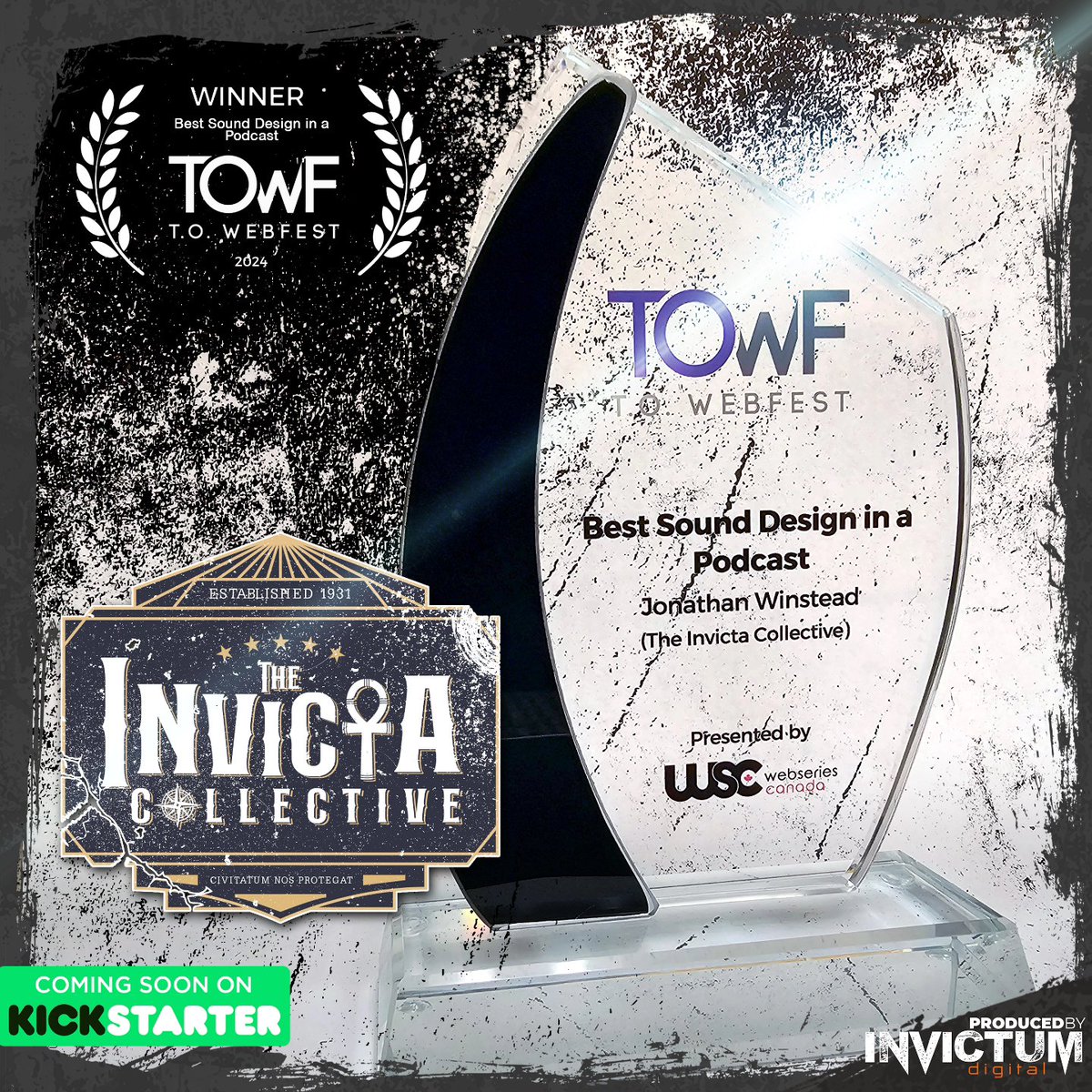 InvictumDigital's tweet image. I was privileged to attend the @TOWebFest last week &amp;amp; was honored to receive the award for Best Sound Design in a Podcast for my work on #TheInvictaCollective! It was a great event! Cast &amp;amp; Crew, thanks for letting me back you up! #audiodrama #towebfest #adventure #audiofiction