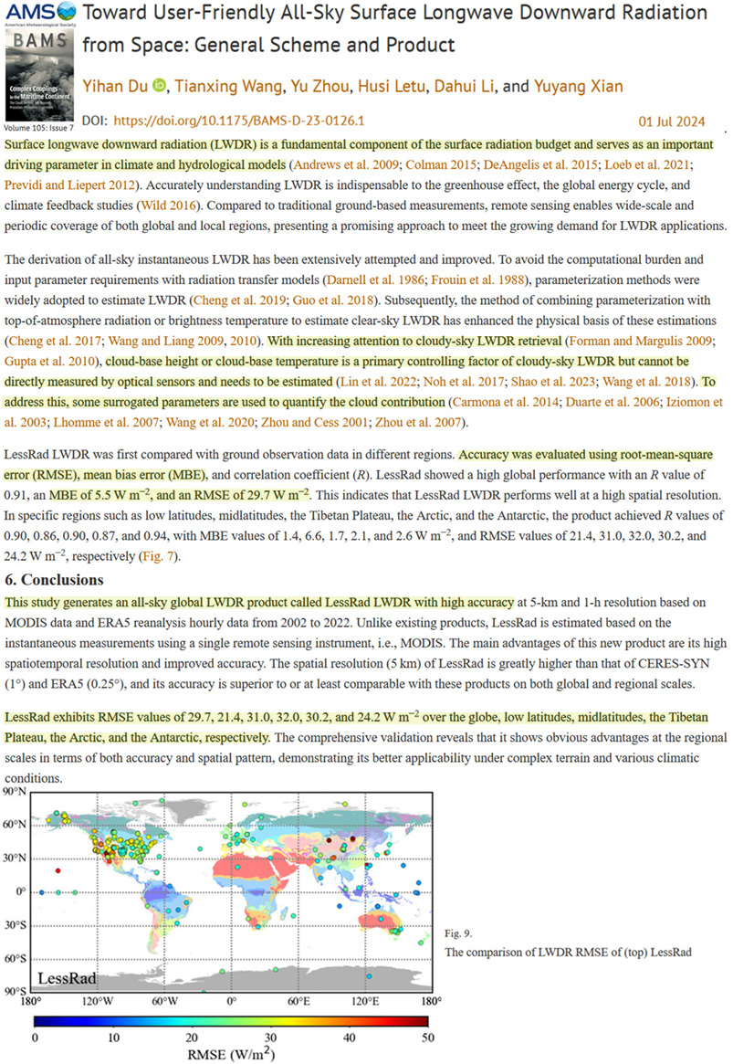Kenneth72712993's tweet image. New study:

CO2's contribution to Earth's longwave downward radiation (LWDR) is said to be 0.2 W/m²/decade (nature.com/articles/natur…).

Root mean sq. error (RMSE) in modeling LWDR is 30 W/m². Measurement error is thus 150x larger than CO2's alleged impact.
journals.ametsoc.org/view/journals/…