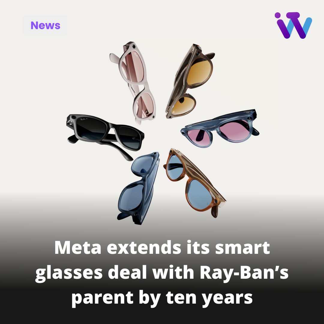 theITW's tweet photo. @Meta and EssilorLuxottica have extended their smart glasses partnership for ten years, following two previous Ray-Ban models. The company is also expected to reveal  its latest AR glasses at its Meta Connect 2024 next week. 

#Meta #RayBan #SmartGlasses #AR #Tech Image: Meta https://t.co/xpxpOQEQbi