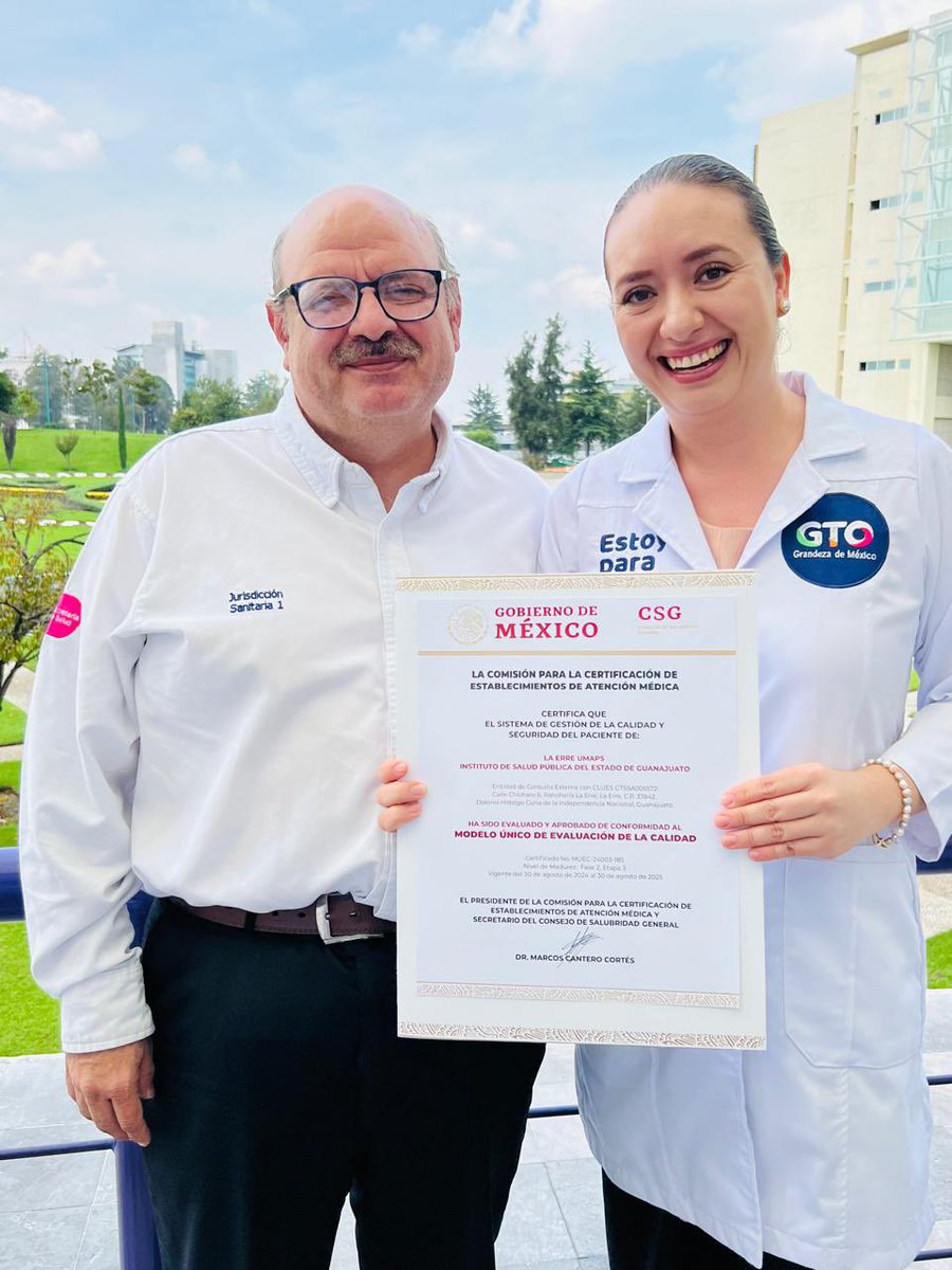 JSIGuanajuato's tweet photo. ¡La #JurisdicciónSanitariaI avanza! 🏥👏 UMAPS La Erre de #DoloresHidalgo y UMAPS San Andrés del Cubo de #SanFelipe reciben certificación #MUEC por su atención de calidad y calidez a nivel Nacional. Comprometidos con la seguridad del paciente y un trato humano en cada servicio. https://t.co/UxDaJljIuf
