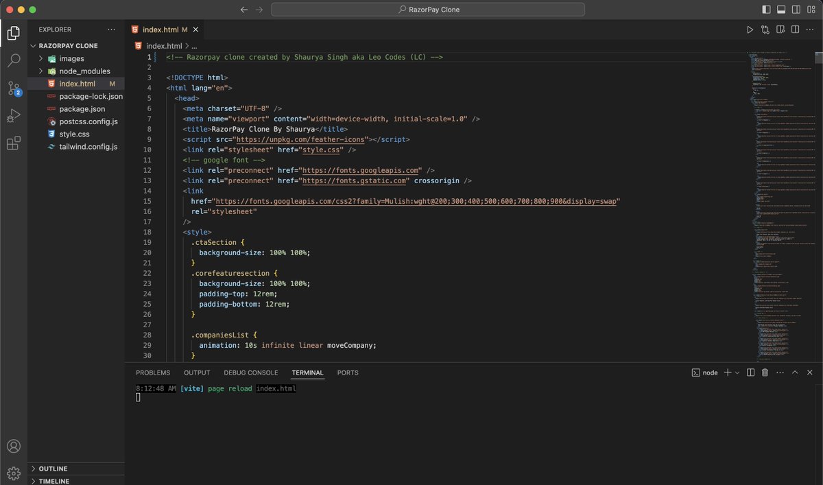 leocodes7's tweet image. So today I completed my project where I learned Tailwind CSS by making RazorPay clone .
Things I learned -
How to use Media Queries  and How to use animation efficiently in Tailwinds CSS.
#tailwindcss #frontendproject #frontend #frontenddeveloper #webdevelopment #webdev