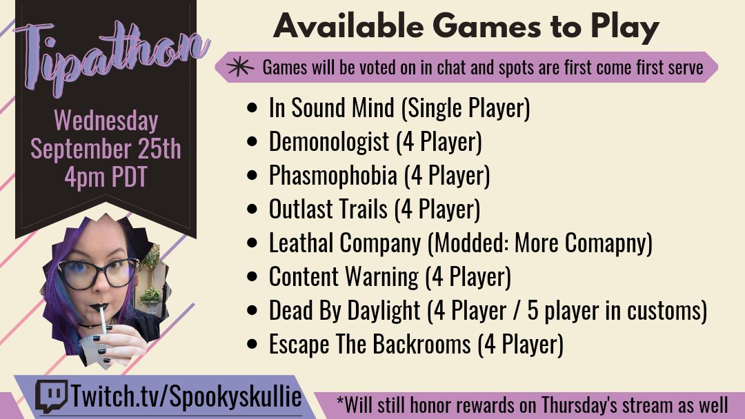SpookySkullie's tweet photo. Tipathon on my Twitch channel this Wednesday, to help with my trip in a couple of weeks! The details are in the flyers ☺️🖤

#twitch #twitchstreamer #tipathon https://t.co/ZRJhYVJmKQ