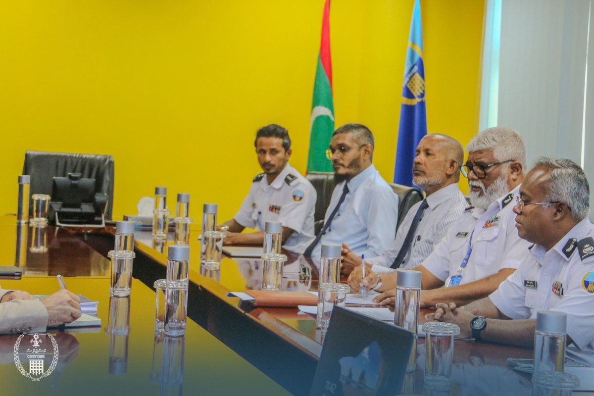 CustomsMv's tweet photo. Dep. Commissioner Ibrahim Mafaaz &amp; Executives met with Mr. Benoit Lot, Head of the EU-UN Global Terrorism Threats Facility–UNOCT. Discussions covered border security, counter-terrorism efforts in 🇲🇻 &amp; the support required for MCS to strengthen its counter-terrorism capabilities. https://t.co/i3Q3qO67M9