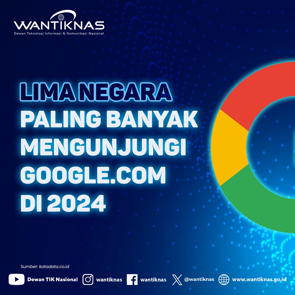 WANTIKNAS's tweet image. Hallo #SobatTIKNas, Menurut data Similarweb, Amerika Serikat menjadi negara yang paling banyak mengunjungi Google.com dengan proporsi 26,99%, diikuti India, Brasil, Inggris, dan Jepang. #webglobal #google #digital #transformasidigital #tik #indonesia #wantiknas