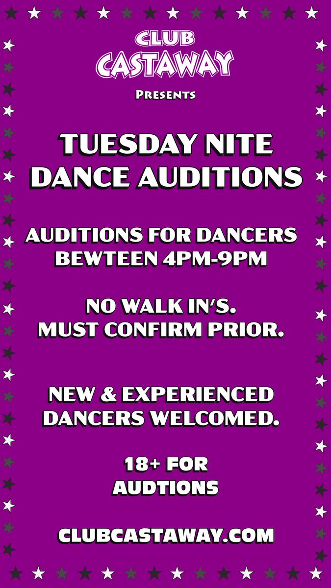 ClubCastaway's tweet photo. Big week ahead- open call for dancers. Auditions every Tuesday 4PM - 7PM. DM to schedule or go to club website link
In bio https://t.co/NQufFXLQfh