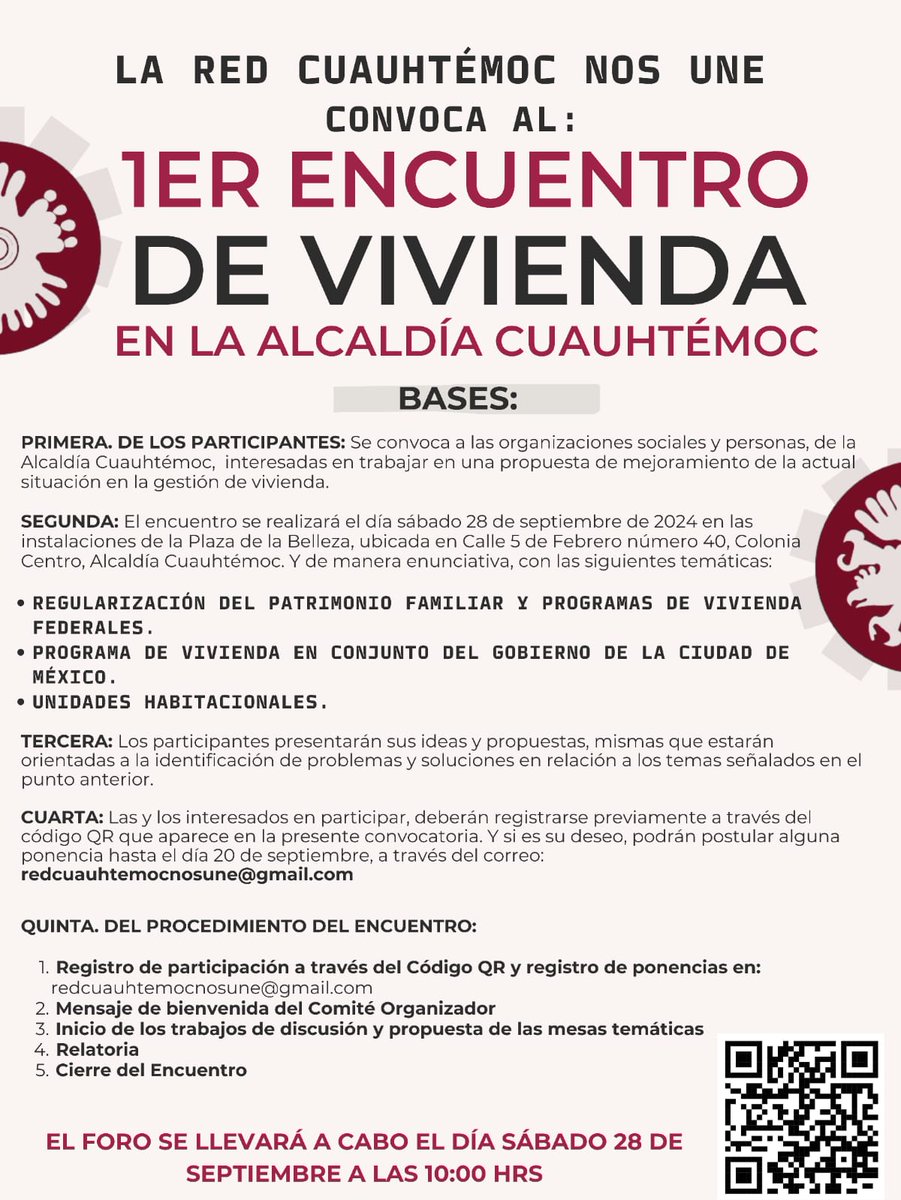 CuauhtemocRed's tweet photo. Los invitamos al 𝟭𝗲𝗿 𝗘𝗻𝗰𝘂𝗲𝗻𝘁𝗿𝗼 𝗱𝗲 𝗩𝗶𝘃𝗶𝗲𝗻𝗱𝗮 en la  𝘈𝘭𝘤𝘢𝘭𝘥í𝘢 𝘊𝘶𝘢𝘶𝘩𝘵é𝘮𝘰𝘤 este sábado 28 de septiembre a las 10am en la Plaza de la Belleza, ubicada en 📍Calle 5 de Febrero número 40. 🏘️

Regístrate a través del código QR👇🏻👇🏻 https://t.co/dPUgHP4boi