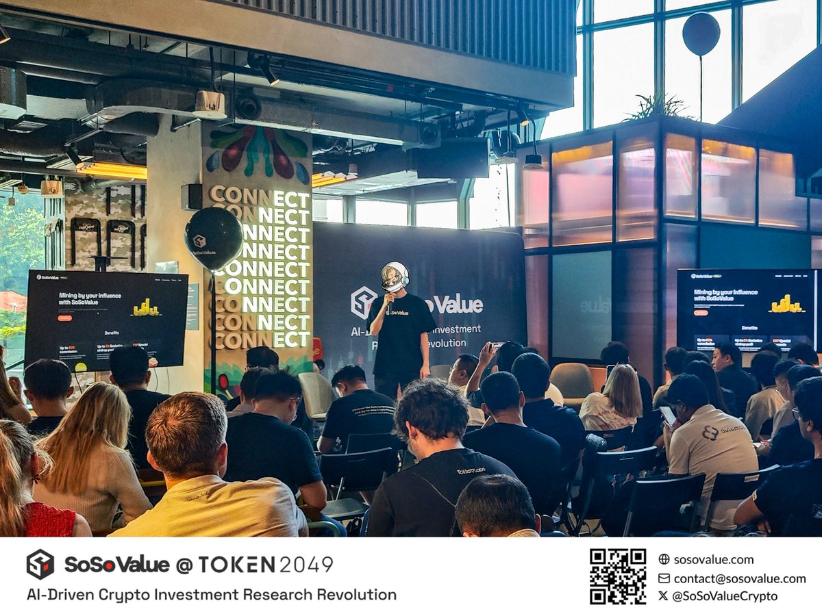 SoSoValueCrypto's tweet photo. And it's a wrap! 🎉 It has been such an incredible week meeting everyone at our booth at #TOKEN2049 and at our VIP Firechat. 

Special shoutout to our wonderful panelists - @V_SafePal, @MapleLeafCap, CJ Fong, Pan, Karthik, Abel, Augie, and partners @FoliusVentures, @safepal, @GSR_io, @RootDataLabs, @Google, @BitGo, @CMT_Digital for the fresh hot takes on everything crypto ETFs  and wisdom for builders, shared with an audience of 200+ live.

Really appreciate all the love and encouragement from our users and partners from all around the world, learned so much from you. Excited to get back to BUIDL mode with all the excitement and momentum. #LFG🚀