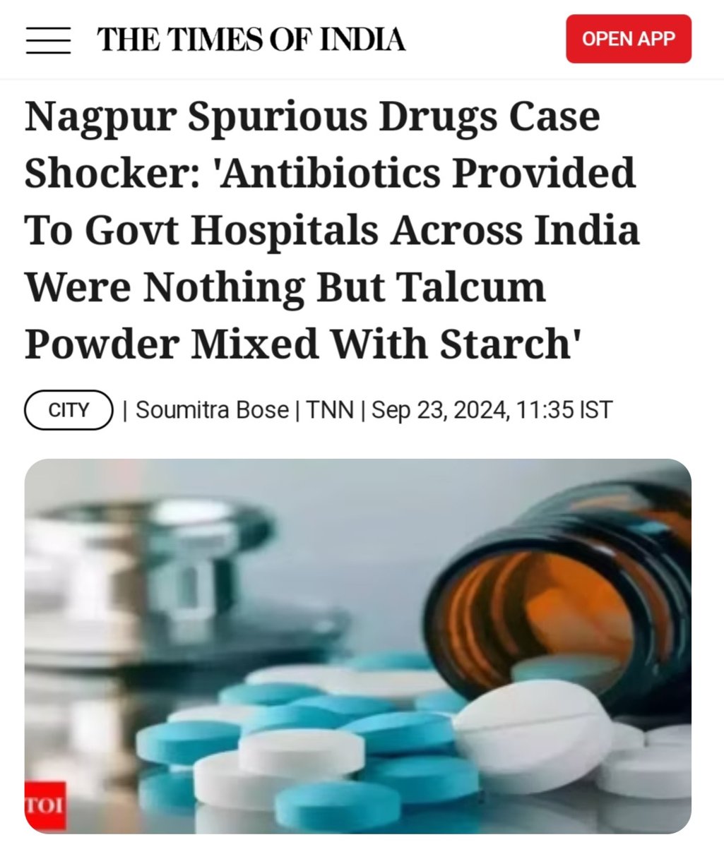 “Antibiotics provided to govt hospitals across India were nothing but talcum powder mixed with starch.” 💀

Indians will outrage over Tirupati laddoos, but when it comes to adulteration in antibiotics, no one bats an eye.

If only 1% of them got offended by this!