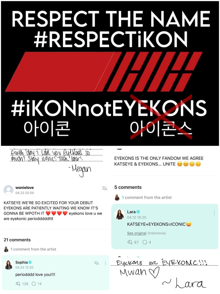 iKON_Global's tweet photo. WE strongly request that the fandom name EYEKONS/아이콘스 of KATEYES under HYBE and Geffen Records, be changed because it is very similar to the existing group iKON/아이콘.

RESPECT THE NAME 
#RESPECTiKON 
#iKONnotEYEKONS 
#iKON #아이콘 #アイコン #iKONIC https://t.co/9VE7NKZBGt