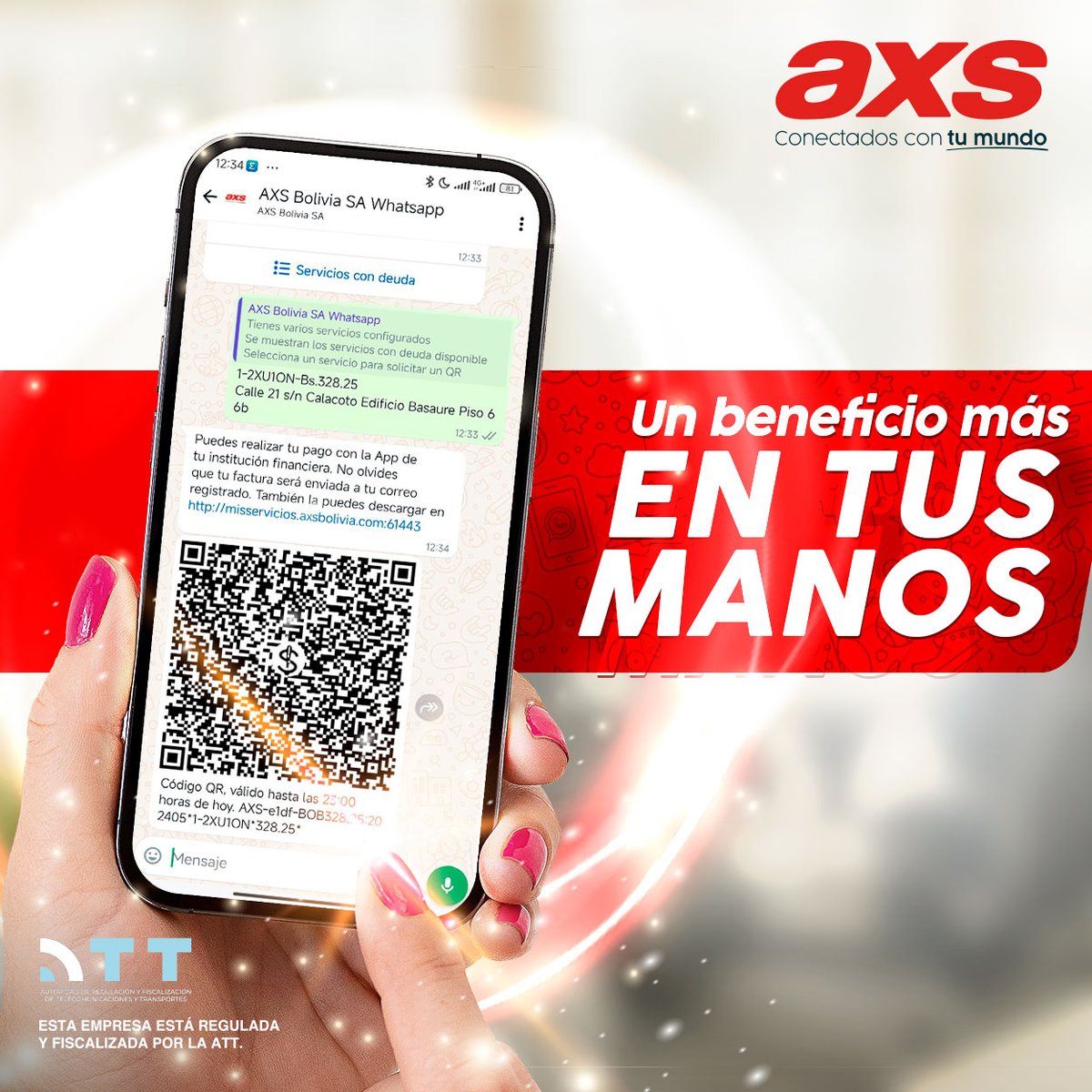 axsbolivia's tweet photo. ¡No más filas! Solo escanea nuestro QR📲😉
✅ Escríbenos al WhatsApp 69948005, solicita tu QR y paga tu mensualidad de forma práctica y segura, ¡desde donde estés!
#AXSBolivia https://t.co/EwADWZaSUI
