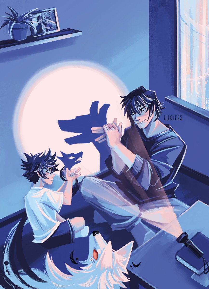 a small bonding moment 🐺🌙

my full piece for <a href="/pastarczine/">Hidden Inventory Zine 💙 Leftover Sales Sept 1st!</a> 💙 leftovers are open until October 1! (link below)

[ Jujutsu Kaisen | #JJK ]