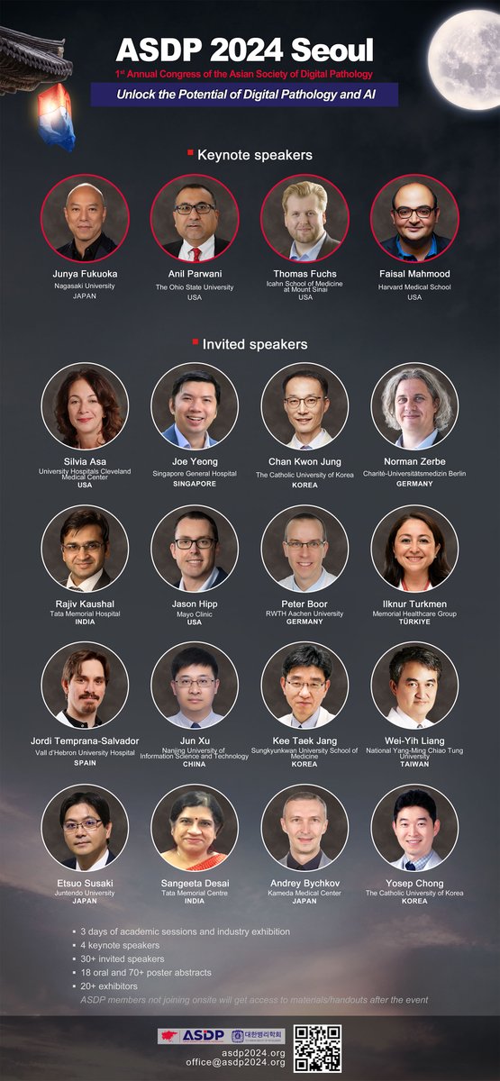 🌟 ASDP 2024 Seoul will kick-off next week, October 2nd!  
🚀 We want to highlight our amazing lineup of speakers for the First Congress of the Asian Society of Digital Pathology!  
#ASDP2024Seoul #DigitalPathology #ArtificialIntelligence #Seoul