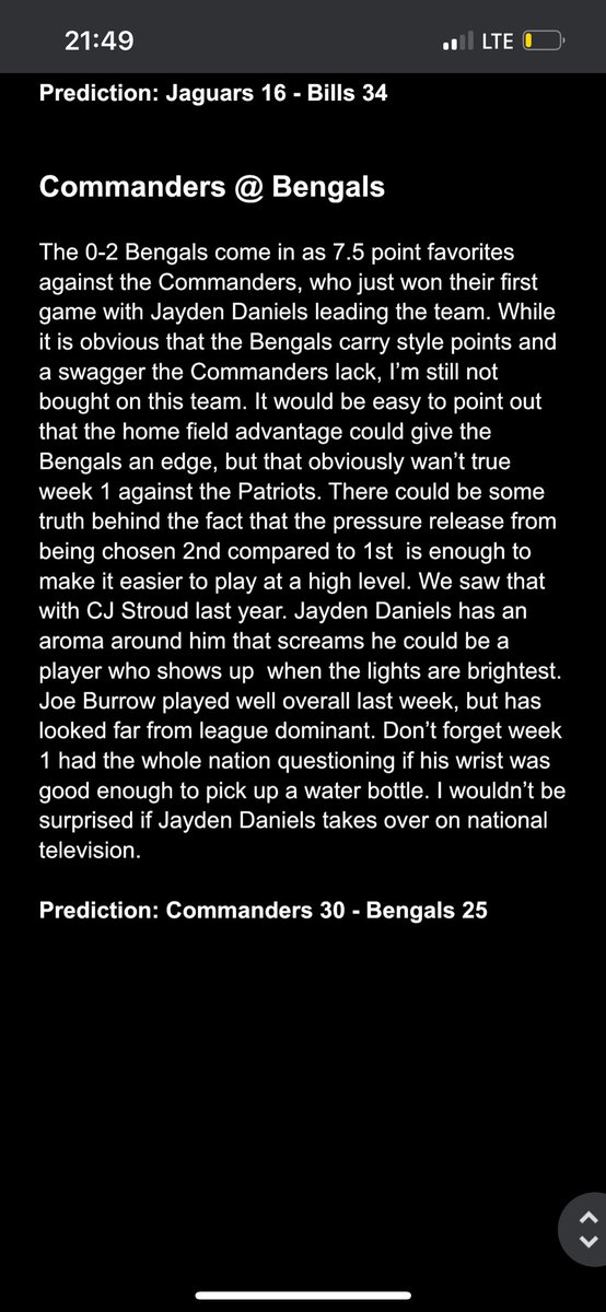 Not a bad prediction… #NFL #mnf #ParlayPlay #CommandersvsBengals