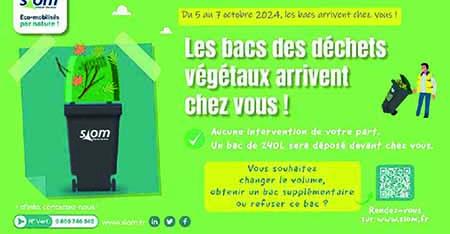 La distribution des bacs de déchets végétaux aura lieu le samedi 5 et le lundi  7 octobre devant votre pavillon. Il est possible de changer de volume ou de refuser le bac en s'adressant au SIOM avant la livraison.
Plus d'infos ➡️siom.fr/dechets-vegeta…