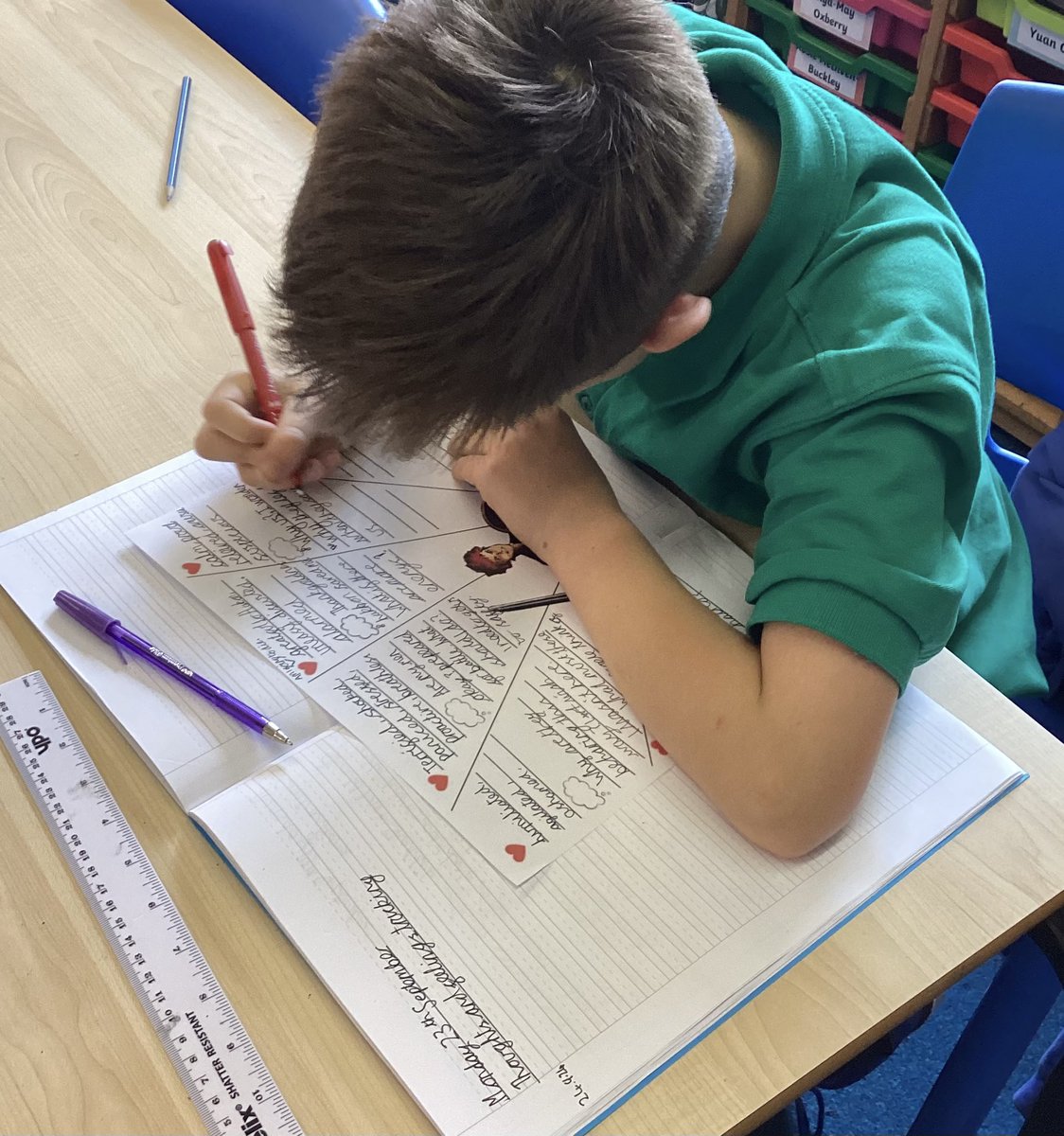 Y5Auckley's tweet image. Year 5 have been tracking the thoughts and feelings of our class text’s main character in English. We have had to really get into character to do this. 
#anglosaxonboy #tonybradman #englishlesson