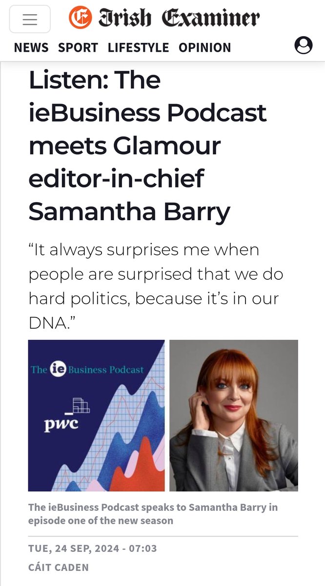 The ieBusiness Podcast is BACK with a second season and the first episode is now live! The incredible <a href="/samanthabarry/">Samantha Barry</a> talks to me about leading <a href="/glamourmag/">Glamour</a> as its editor-in-chief and being a part of the Irish diaspora. Listen here: open.spotify.com/episode/7pD1AD…