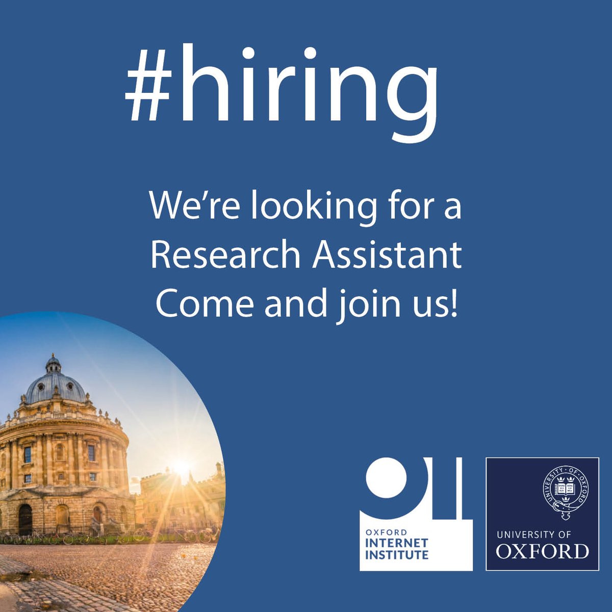 Oxford Internet Institute (@oiioxford) on Twitter photo We’re hiring! Great opportunity to work with <a href="/RosariaTaddeo/">Mariarosaria Taddeo @RosTaddeo@fosstodon.org</a> <a href="/oiioxford/">Oxford Internet Institute</a> <a href="/UniofOxford/">University of Oxford</a> as a Research Assistant on the project ‘Ethics of Artificial Intelligence in Defence’. Closing date: midday, 30 Sept. Apply today! bit.ly/4edErWJ We’re hiring! Great opportunity to work with <a href="/RosariaTaddeo/">Mariarosaria Taddeo @RosTaddeo@fosstodon.org</a> <a href="/oiioxford/">Oxford Internet Institute</a> <a href="/UniofOxford/">University of Oxford</a> as a Research Assistant on the project ‘Ethics of Artificial Intelligence in Defence’. Closing date: midday, 30 Sept. Apply today! bit.ly/4edErWJ