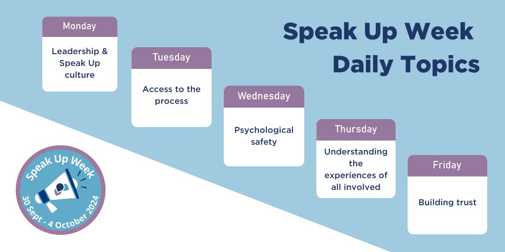 The theme for #SpeakUpWeek is 'Enabling Speaking Up' with daily topics sitting under this theme. 

We have lots of information online explaining each of the topics.

Keep an eye on our website every day next week for new content on each of the themes inwo.spso.org.uk/speak-week 🥳