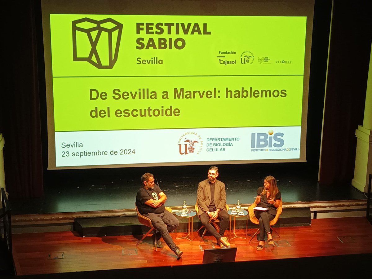 ibis_sevilla's tweet photo. 🟣 IBiS con la sociedad |
Ayer arrancó el #FestivalSabio de cultura científica de @unisevilla y @Cajasol.
@lmescu y @_ManuSanchez_ hablaron de los #escutoides en un teatro abarrotado. 🟩🟨
¡Gracias por hacer la ciencia apetecible para el gran público!
https://t.co/duAWPfaTTv https://t.co/lUwkhYpTBy