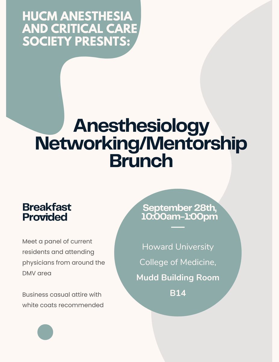 Are you a medical student in DC, MD, or VA?

🤔 Curious about anesthesiology but do not want the stuffiness of a formal lecture?

You want the real deal.

Check out this event at Howard Medical School!

This Saturday, Sept 28     10A-1P

See flyer for details!