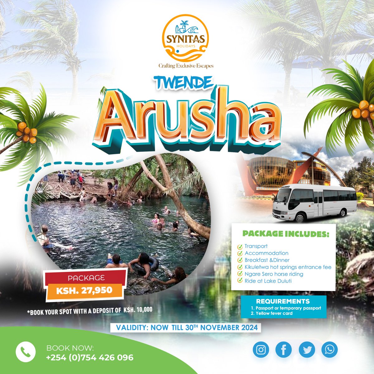 Twende Arusha! 🇹🇿 Relish a Perfect group trip for you and your friends to explore, network and make new friends. Lipa mdogo mdogo available as a payment option. 

☎️ 0754426096

#SynitasSafaris #TwendeArusha #Safaris #HolidayHomes