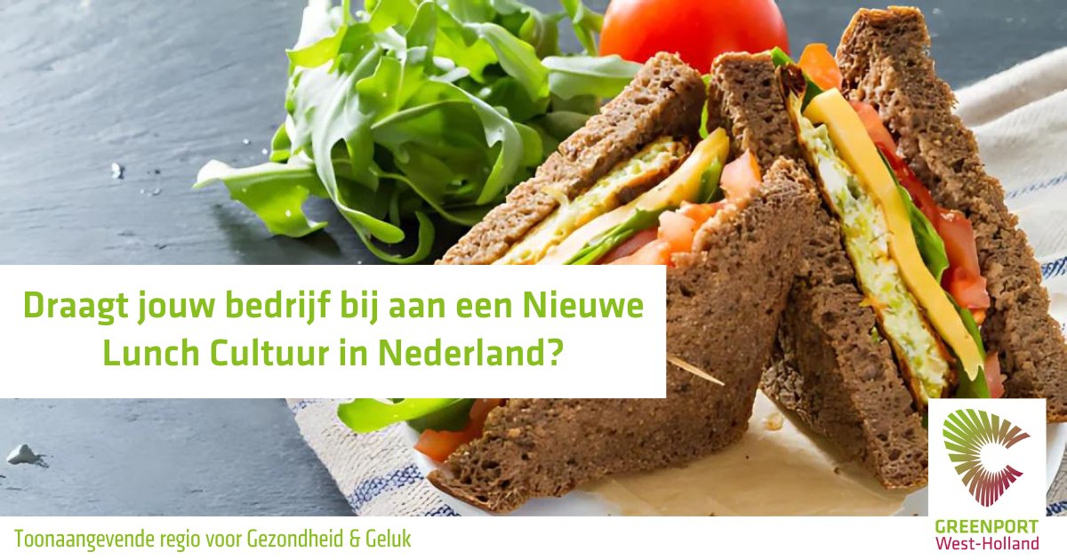 Op 30 september houden we samen met BeBright, <a href="/GFHuis/">GFHuis</a>,@rabobank en <a href="/zuid_holland/">Provincie Zuid-Holland</a> de #kickoff van de beweging Nieuwe #Lunch #Cultuur. Meer #informatie over de beweging vind je op: greenportwestholland.nl/draagt-jouw-be…