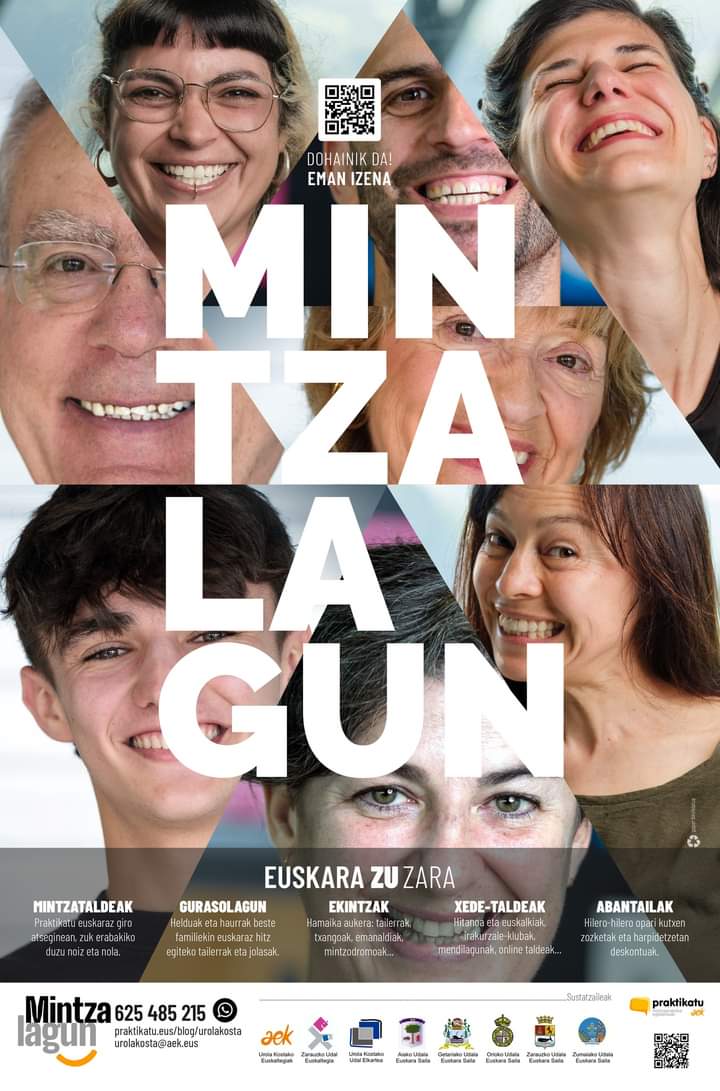 Martxan dugu Mintzalagun egitasmoa!Gogoratu: 3-4 pertsonako taldeak osatzen saiatzen gara.Horietan, euskaraz aritzeko erraztasuna duen norbait izaten da bidelagun, eta besteek eroso hitz egiteko espazio eta lagunak egiten dituzte.Azken oharra: dohainik da.Animatu! #euskarazuzara