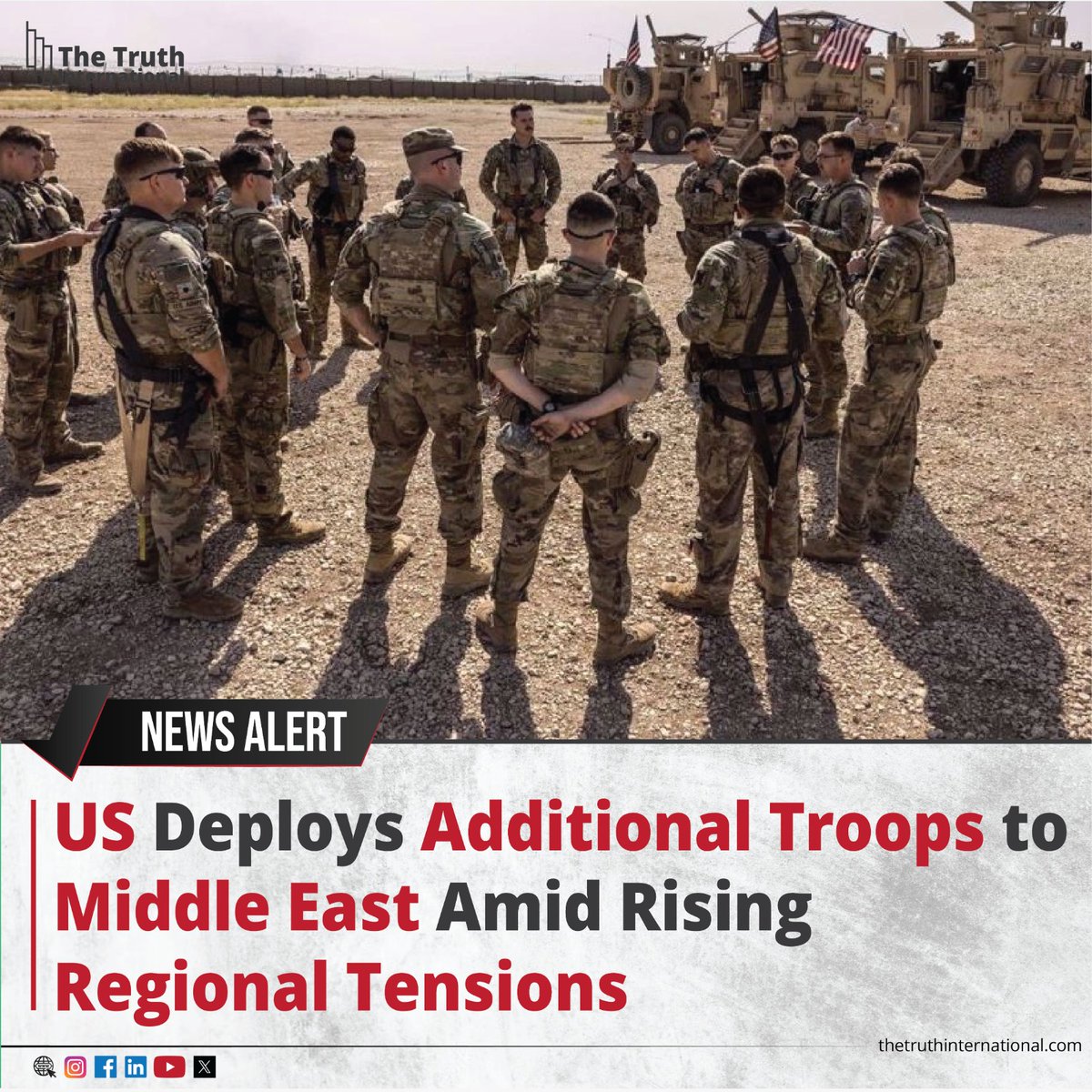 ttimagazine's tweet image. US Deploys Additional Troops to Middle East Amid Rising Regional Tensions

For Detail
thetruthinternational.com/international/…

#US #deploys #additional #troop #amid #regional #tensions #tti #thetruthinternational #ttimagazine