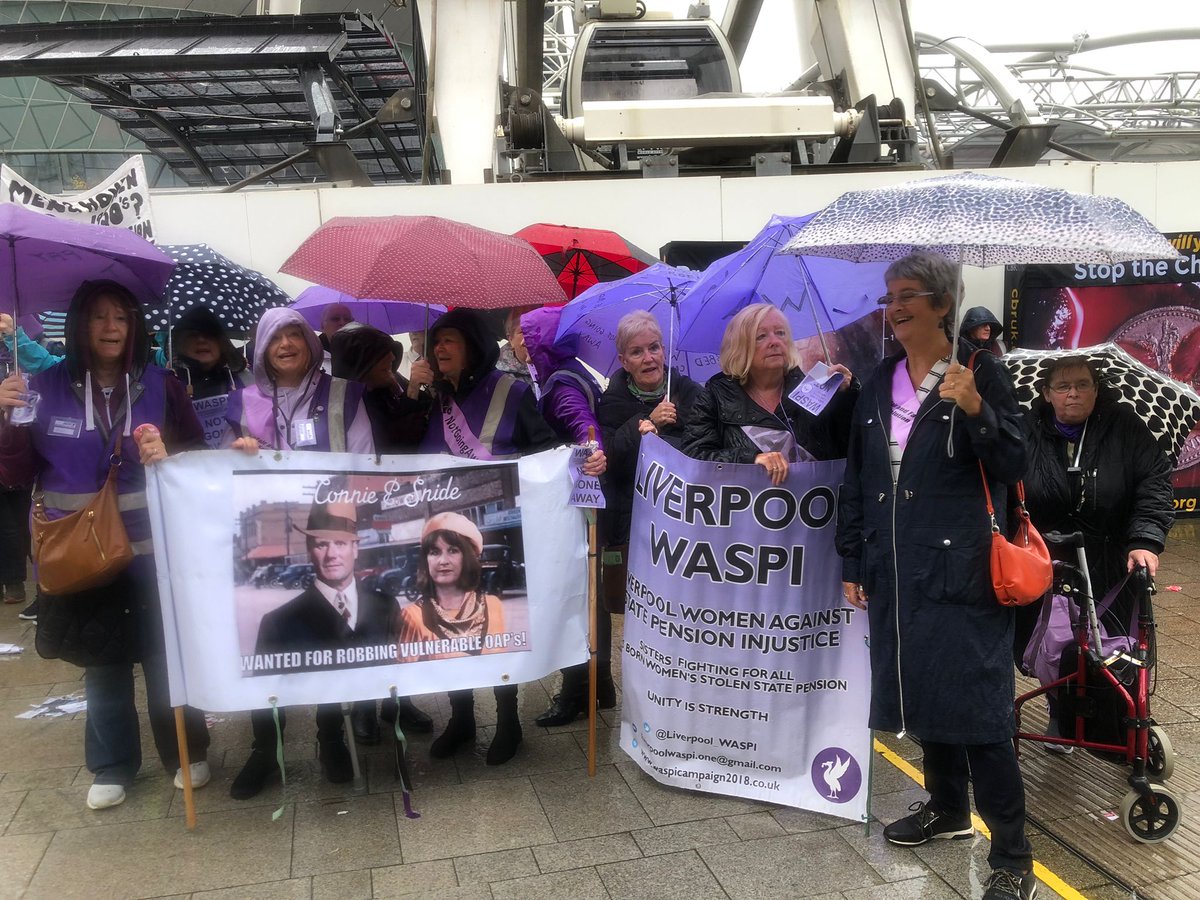 Annak53's tweet image. Shame on those @UKLabour MPs (you know who you are) who walked past, and ignored, the contingent of #WASPI women yesterday outside the Labour Conference in Liverpool. Women who travelled from near and far. What happened to your promises of achieving justice for us all?