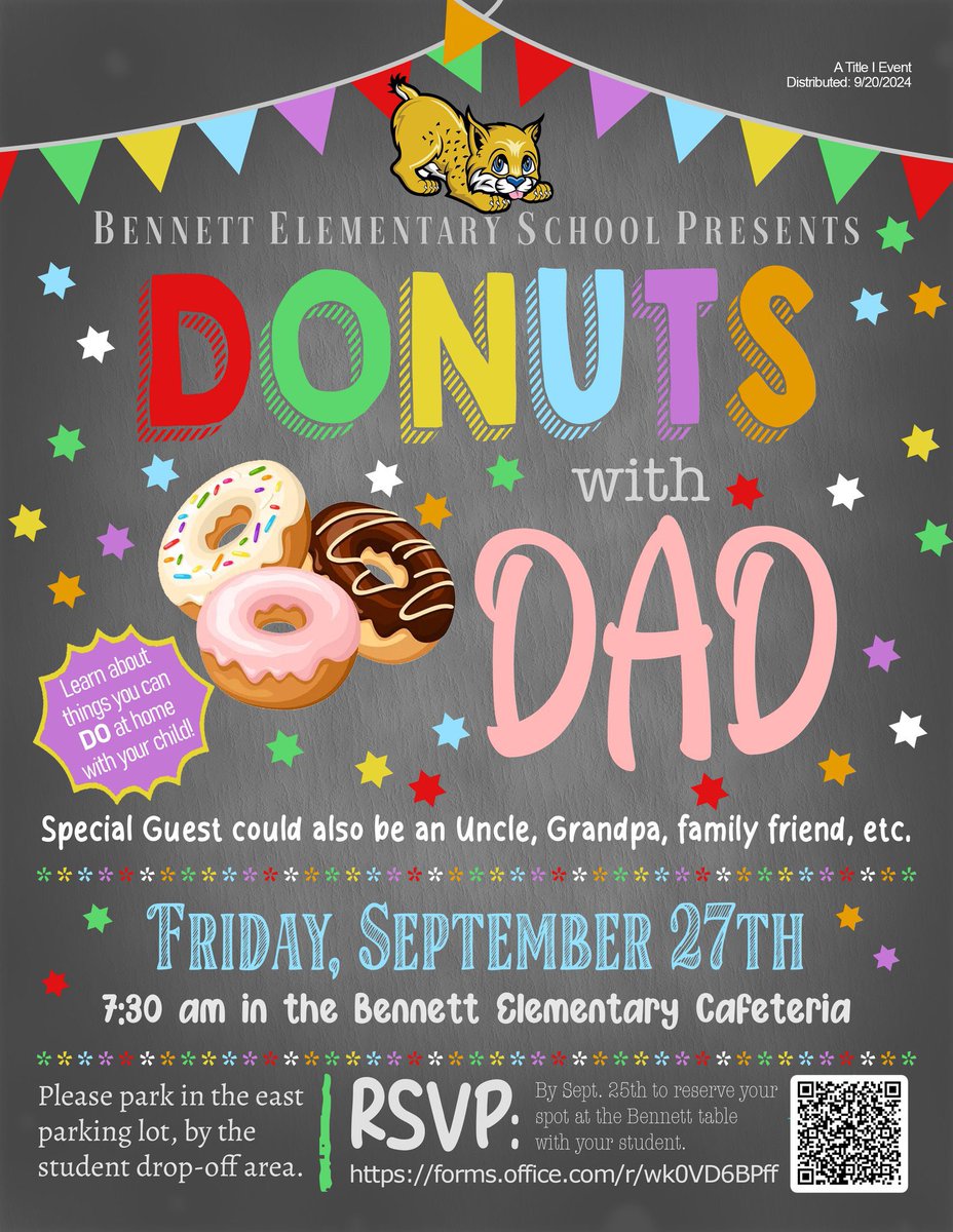 DrJTimmons_'s tweet photo. Don’t miss Donuts with Dads this Friday. Fathers and father figures are encouraged to bring students to school and enjoy a bite together. @Bennett_ES #donutswithdad https://t.co/5wKPWyt3Sq