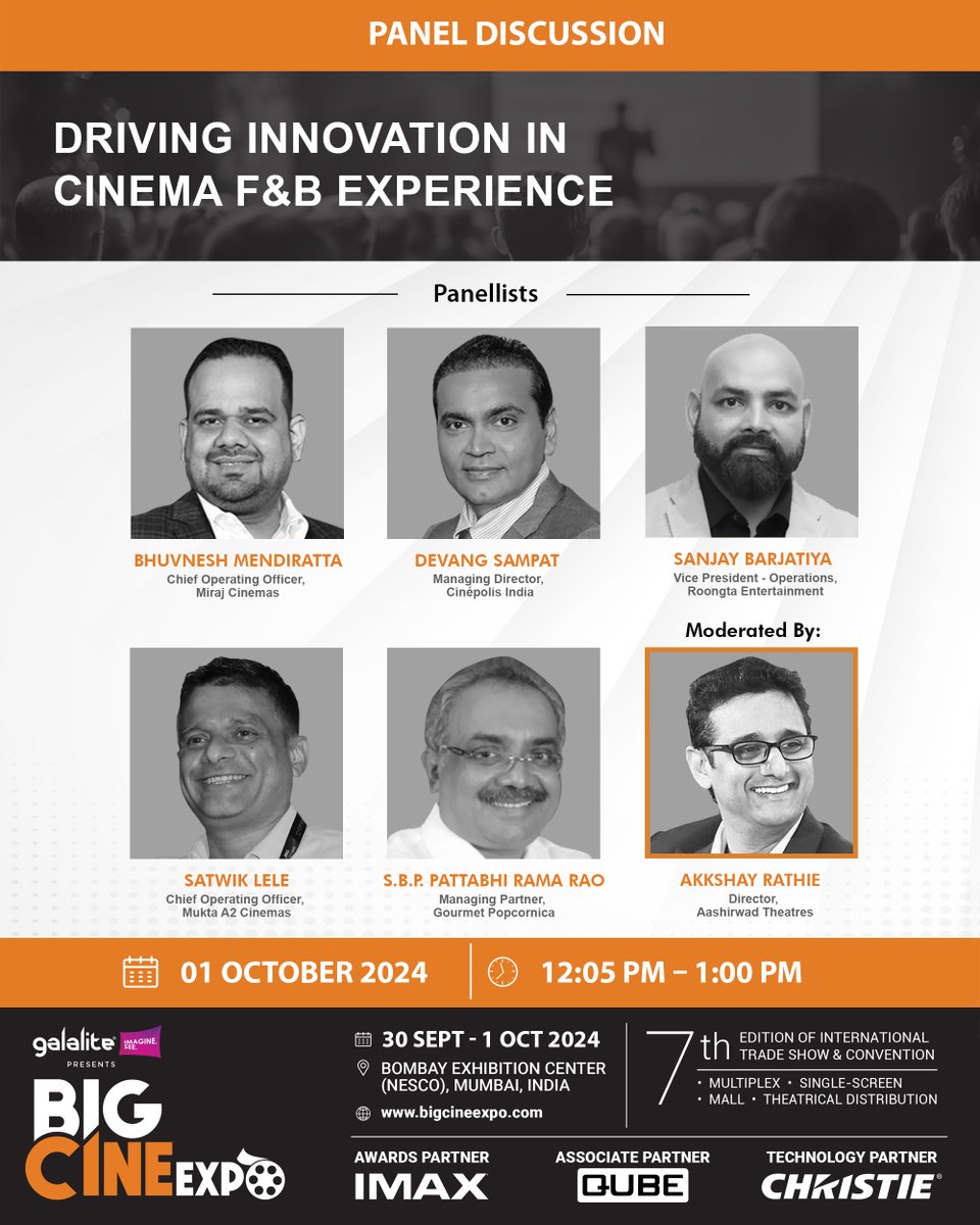 raghavnews's tweet photo. DRIVING INNOVATION IN CINEMA F&amp;B EXPERIENCE

Visit BIG CINE EXPO 2024 from 30 September to 01 October at the Bombay Exhibition Center (NESCO), Mumbai, India.

Check out our schedule: https://t.co/xDa33CaV8E

#PanelDiscussion #BigCineExpo #RaghavNews #Network208 #TheatreWorld https://t.co/aX8IOaCT75