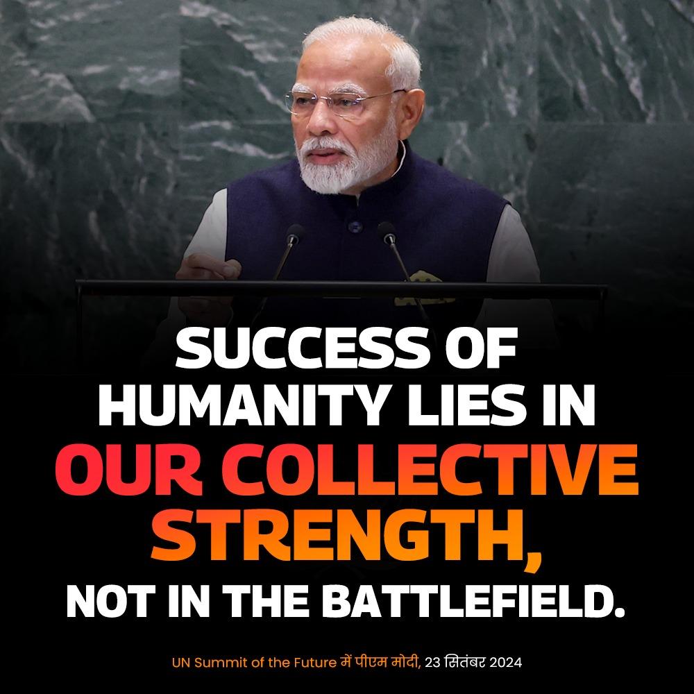 IndianEmbRiyadh's tweet photo. Here are the excerpts from Hon'ble PM @narendramodi's speech at the UN Summit of the Future on September 23, 2024.
#UNGA79 #SummitOfTheFuture #UNsummitofthefuture
@IndianDiplomacy
@MEAIndia https://t.co/wk8QtnAhnW