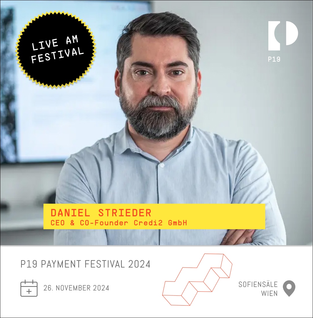 🌟 Daniel Strieder #Credi2, Experte für Fintech und Retail Finance, live am #P19 #PaymentFestival! 
📅 26. November 2024
📍 Sofiensäle, Wien
🎫 bit.ly/3yCAY47