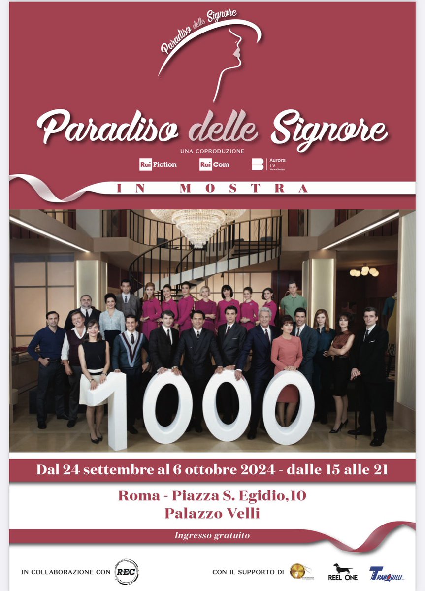 tvserial_it's tweet photo. Da oggi, 24 settembre, a Roma la mostra de #ilparadisodellesignore per festeggiare le mille puntate! Ecco il programma completo con il cast presente giorno per giorno. L'ingresso é gratuito! 💕

@AuroraTvBanijay @RaiPlay @RaiUno 

https://t.co/IohnBloW9z https://t.co/QtCflpx9PC