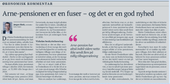JrgenSloth1's tweet photo. Mette F omtaler Arne-pension som ”den 1. beskyttelsesring”. 
Ser man nærmere på Arne har behovet været begrænset. 60 pct. færre end forventet bruger ordningen og mange kunne alternativt være på efterløn (inkl. Arne selv). Det er en god nyhed.
Læs mere i min klumme i Børsen i dag
#dkpol #dkøko