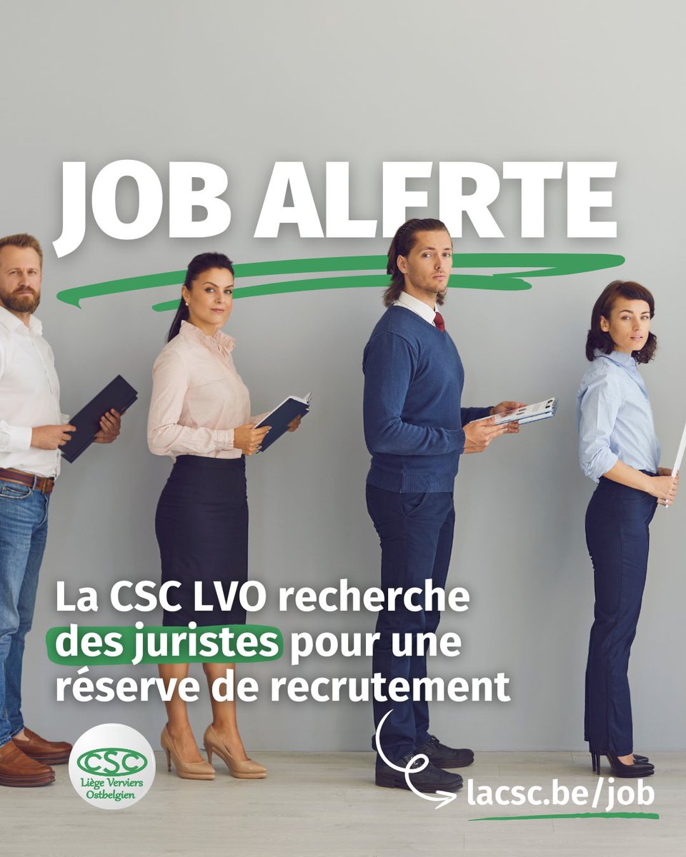 🧐La CSC Liège Verviers Ostbelgien cherche toujours des juristes pour la constitution d'une réserve de recrutement !
Intéressé.e ? 
lacsc.be/la-csc/offres-…