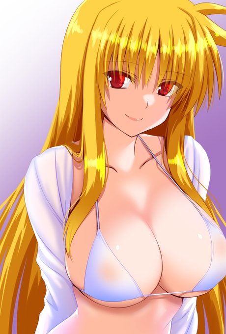 白シャツの下の白ビキニ溢れそうなフェイトさん 