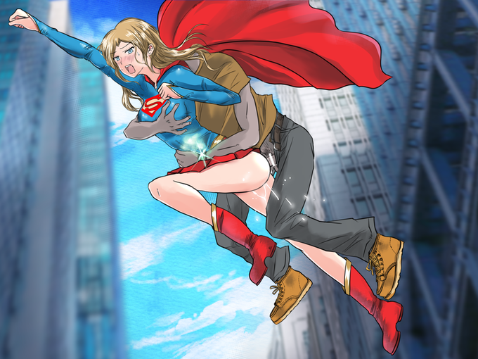 #変身ヒロイン
「ええっ──、ち、力が!?」
倒し切れなかった悪漢がスーパーガールにしがみつき、一気に挿入してきた。
既に大都会の空に飛び出した彼女は振りほどけない。
何と、悪漢はクリプトナイトの腕輪で彼女の力を封じてきたのだ!

クリプトナイトはスーパーガールの数少ない弱点だ。 