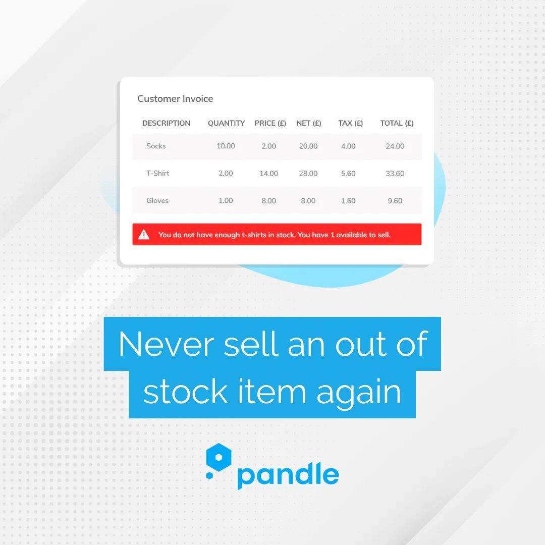 pandlecloud's tweet image. With Pandle, you get alerts if there’s not enough stock to fulfil an invoice. You can decide whether to proceed knowing stock is on the way, or notify your customer before it becomes a bigger issue. 📦🔔

#InventoryManagement #SmallBusiness #StockControl #BusinessTools…