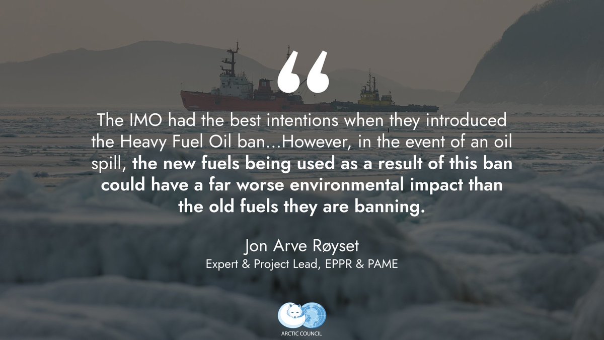 Arctic Council (@arcticcouncil) on Twitter photo The IMO's Arctic #HFO ban came into effect this summer. With new 🛳️ fuels coming on the market, how do they impact the Arctic?
<a href="/PAME_Arctic/">Protection of the Arctic Marine Environment</a> and <a href="/EPPR_Arctic/">Emergency Prevention, Preparedness and Response</a> joined forces to find out, revealing new risks & implications for the Arctic marine environment: arctic-council.org/news/changing-… The IMO's Arctic #HFO ban came into effect this summer. With new 🛳️ fuels coming on the market, how do they impact the Arctic?
<a href="/PAME_Arctic/">Protection of the Arctic Marine Environment</a> and <a href="/EPPR_Arctic/">Emergency Prevention, Preparedness and Response</a> joined forces to find out, revealing new risks & implications for the Arctic marine environment: arctic-council.org/news/changing-…