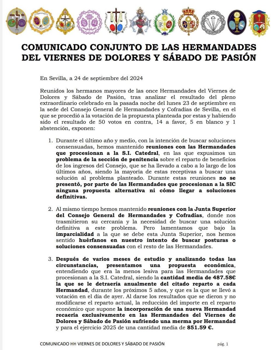 HdaDivinoPerdon's tweet photo. COMUNICADO CONJUNTO DE LAS HERMANDADES DEL VIERNES DE DOLORES Y SÁBADO DE PASIÓN https://t.co/1FJmqodf9A